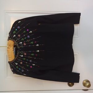 Marisa Christina Christmas long sleeve knit full zip sweater. Size PL. Black